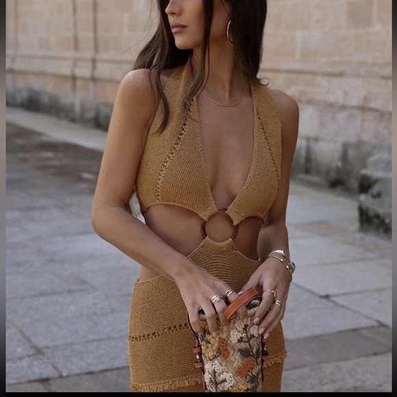 ZARA BUCKLED METALLIC THREAD KNIT DRESS SIZA LARGE - Picture 9 of 13